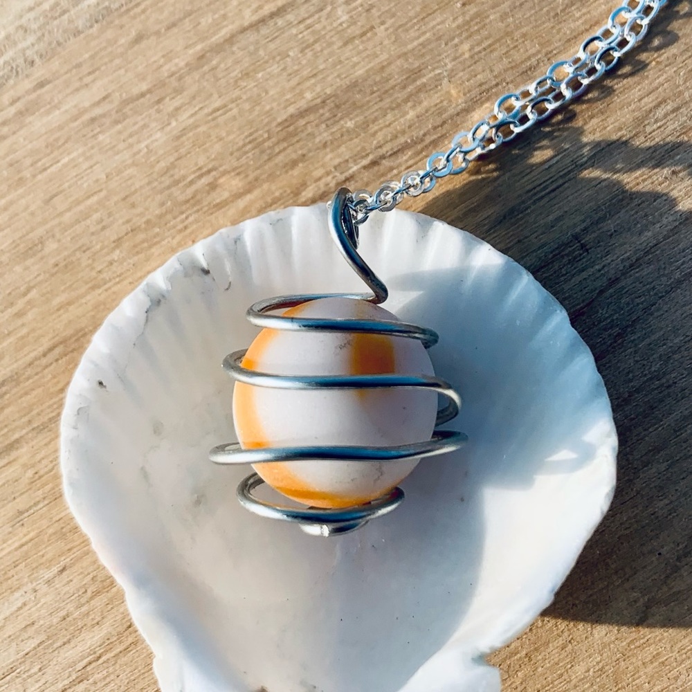 Creamsicle Seaglass Marble Necklace - Picture 4 of 6
